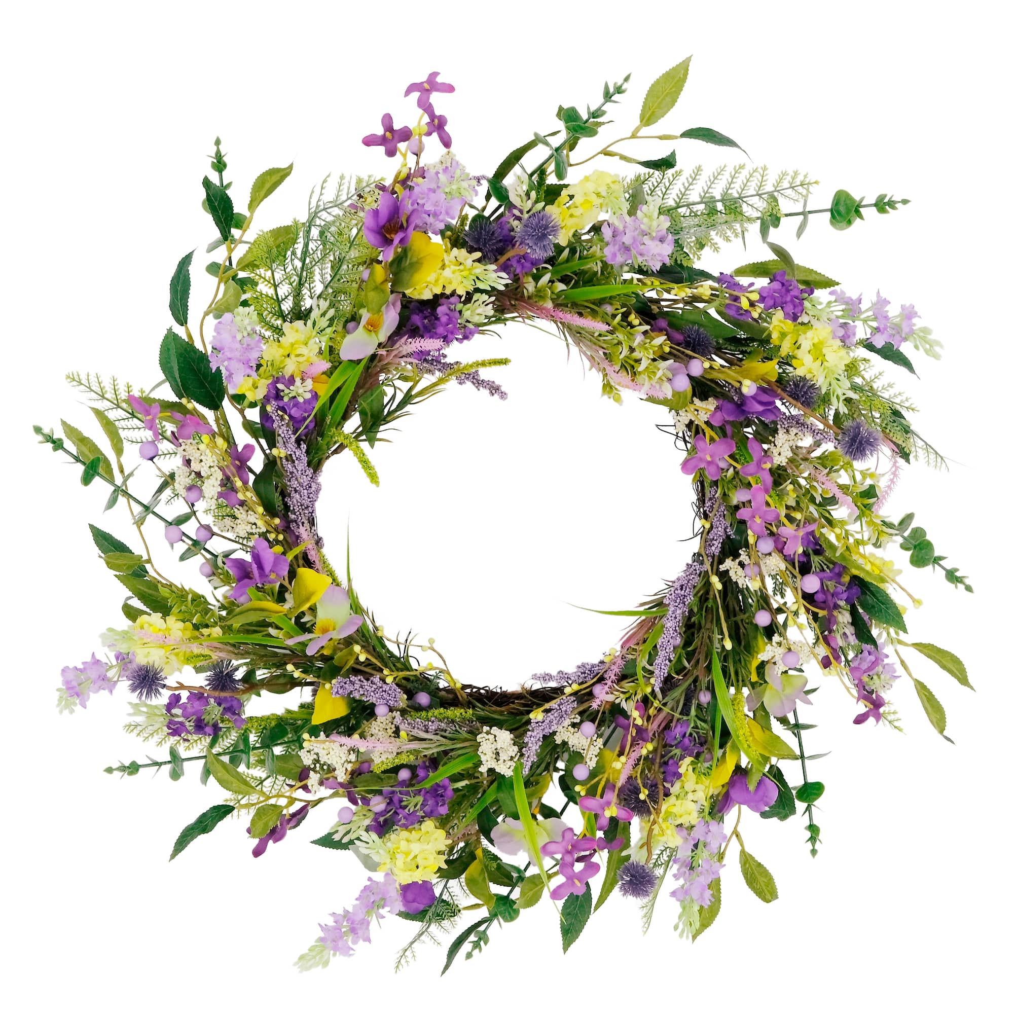24'' Green and Purple Lavender Floral Spring Wreath